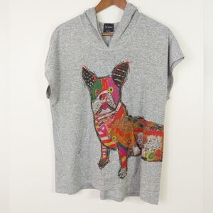 Inoah Knit V-Neck Top Size Large Art To Wear Artsy Dog Lover Hooded USA